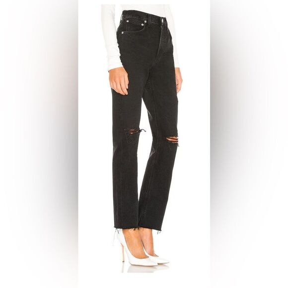 AGOLDE Cherie High Rise Straight Jeans with distressing ripped knees. 29 - Picture 2 of 4